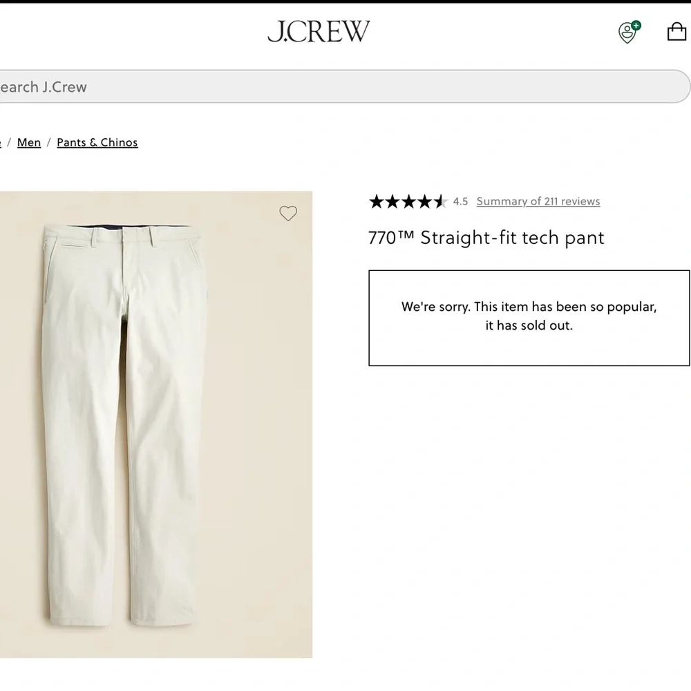NWT J. Crew Men's Classic Khaki 770™ Straight-fit Tech Pants 36x34 - broken snap - Picture 7 of 8